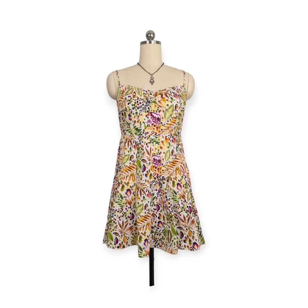 Talbots Mini Dress Size 10P Tropical Sundress Floral Y2K Vacation Colorful